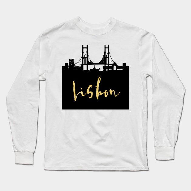 LISBON PORTUGAL DESIGNER SILHOUETTE SKYLINE ART Long Sleeve T-Shirt by deificusArt